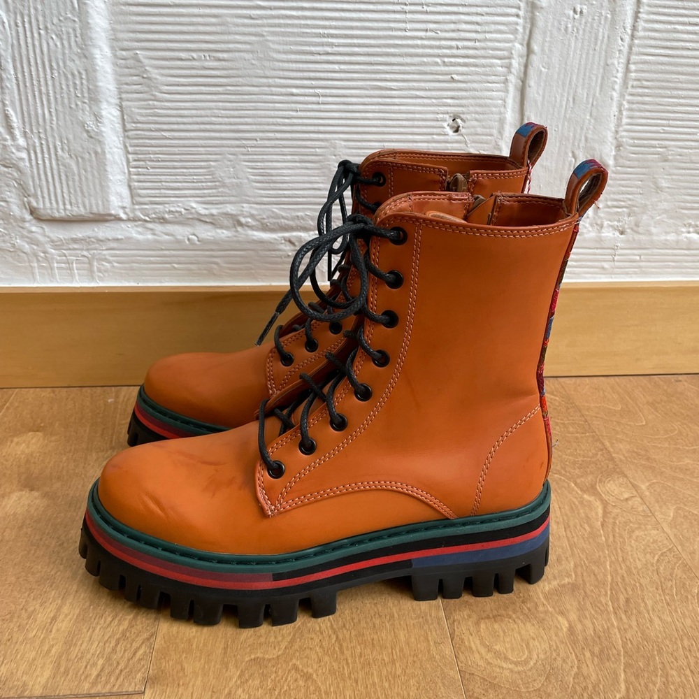 Women's Tan Platform Lace-Up Combat Boots - Picture 2 of 8